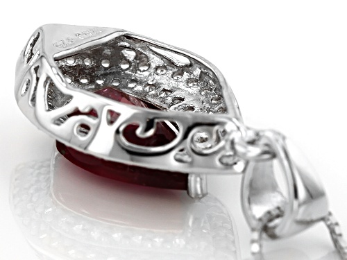 3.60CT PEAR SHAPE MAHALEO® RUBY WITH .36CTW ROUND WHITE TOPAZ STERLING SILVER PENDANT WITH CHAIN