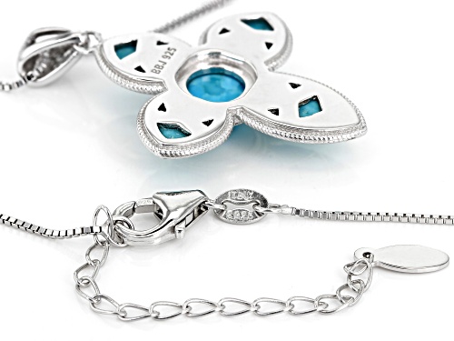 8MM ROUND & FREE-FORM COMPOSITE TURQUOISE RHODIUM OVER SILVER CROSS PENDANT CHAIN