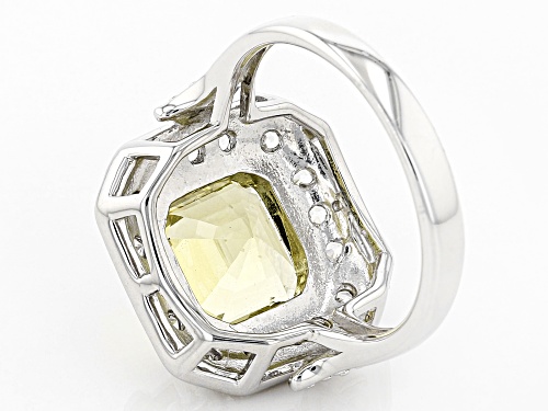 3.36CT ASSCHER CUT YELLOW APATITE WITH 1.20CTW ROUND WHITE ZIRCON STERLING SILVER RING - Size 8