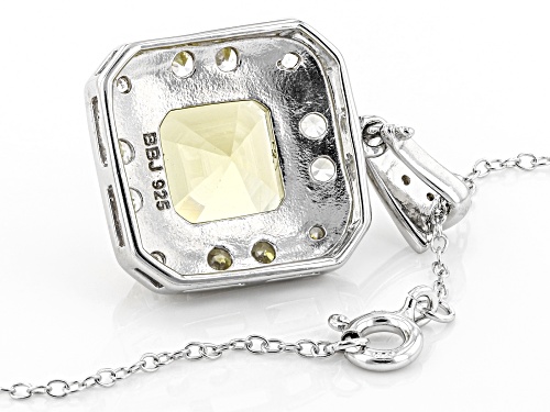 4.53CT SQUARE ASSCHER CUT YELLOW APATITE WITH 1.08CTW ROUND WHITE ZIRCON SILVER PENDANT WITH CHAIN