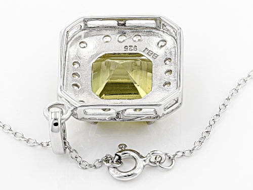 5.86CT SQUARE ASSCHER CUT YELLOW APATITE WITH .56CTW ROUND WHITE ZIRCON SILVER PENDANT WITH CHAIN