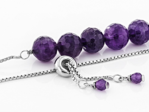 84.60ctw 8mm and 3.75mm Round Amethyst Sterling Silver Bolo Necklace, Adjusts To Approximately 27