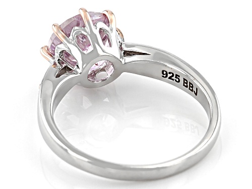 2.33CT ROUND PINK KUNZITE WITH .10CTW ROUND PINK SAPPHIRE RHODIUM OVER STERLING SILVER RING - Size 9