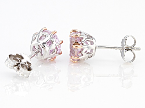 3.12CTW ROUND KUNZITE RHODIUM OVER STERLING SILVER STUD EARRINGS