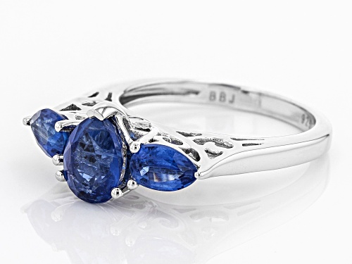 2.40CTW PEAR SHAPE NEPALESE KYANITE WITH .05CTW ROUND WHITE ZIRCON STERLING SILVER RING - Size 9