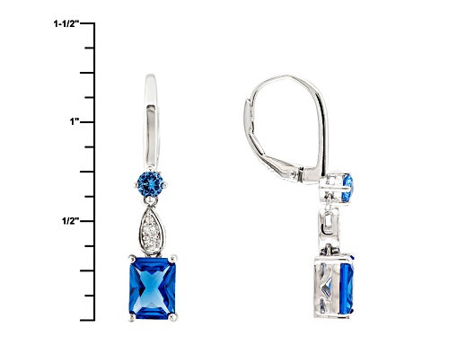 4.00ct Lab Created Blue Spinel With .04ctw White Zircon Rhodium Over Sterling Silver Dangle Earrings