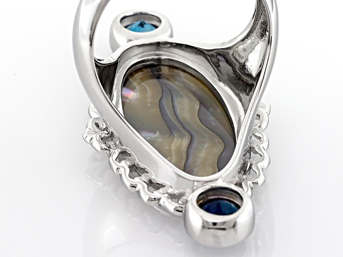 24x12mm Oval Abalone Shell With 1.03ctw Round London Blue Topaz Sterling Silver Ring - Size 6