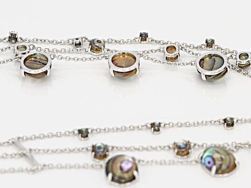 12x10mm, 7x5mm And 4x3mm Oval Cabochon Abalone Shell 3 Strand Sterling Silver Necklace - Size 18