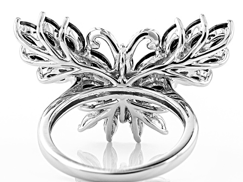 1.87ctw Marquise Black Spinel With .42ctw Marquise And Round White Zircon Silver Butterfly Ring - Size 6