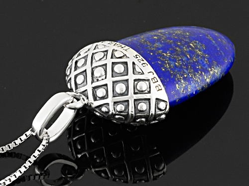16x21mm Cabochon Pear Shape Lapis Lazuli Sterling Silver Acorn Pendant With Chain