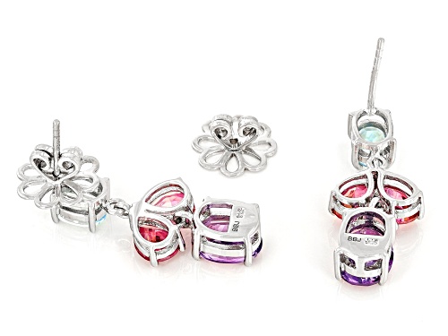 Rachel Roy Jewelry, 7.32ctw Amethyst, Sky Blue and Pink Topaz Rhodium Over Silver Earrings