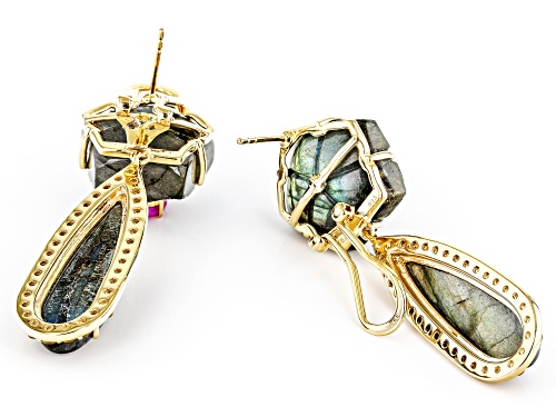 Rachel Roy Jewelry, Labradorite with 6.20ctw Lab Sapphire & Citrine 18k Gold Over Silver Earrings