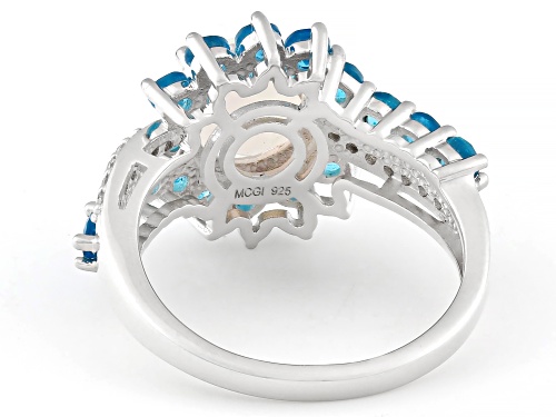 1.08ct Ethiopian Opal with 1.00ctw Neon Apatite & 0.16ctw White Zircon Rhodium Over Silver Ring - Size 8