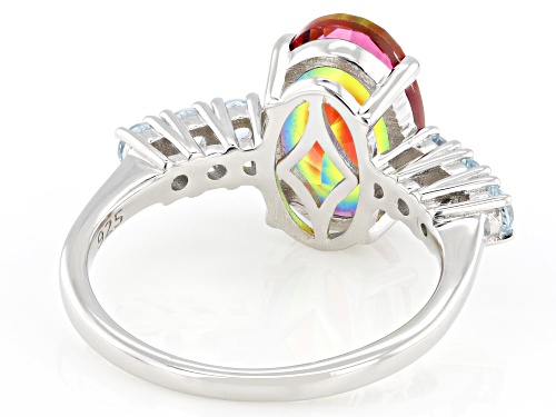 2.97ct Rainbow Quartz Doublet with 0.48ctw Glacier Topaz™ Rhodium Over Sterling Silver Ring - Size 8
