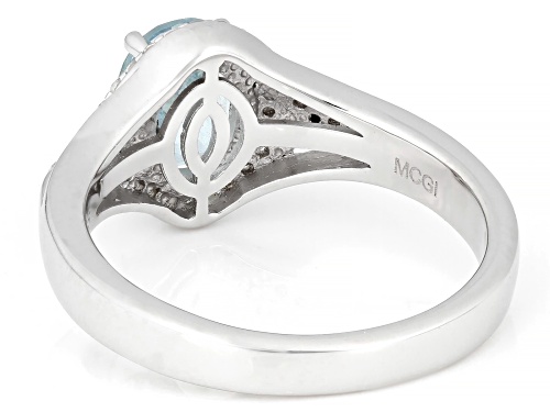 0.85ct Aquamarine with 0.01ctw Pink Spinel & 0.28ctw White Zircon Rhodium Over Sterling Silver Ring - Size 10