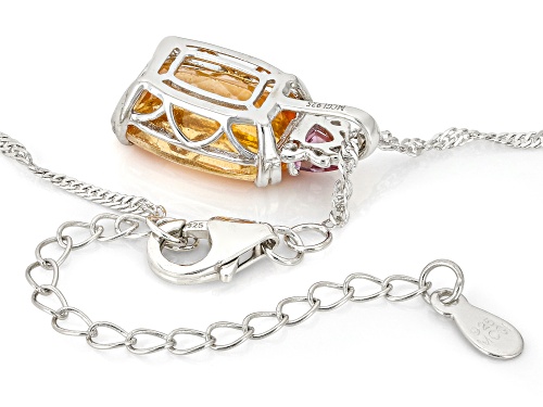 7.20ct Mandarin Orange Topaz with 0.27ctw Pink Topaz Rhodium Over Sterling Silver Pendant with Chain