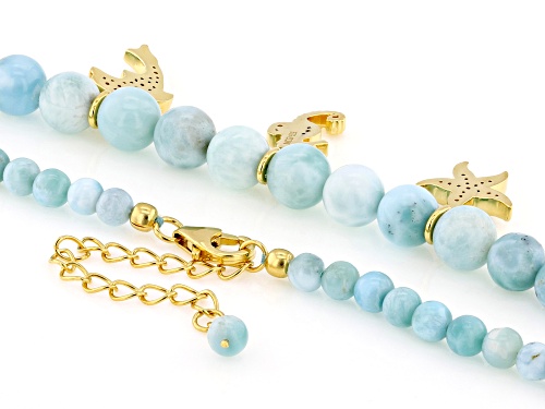 Round Larimar And 0.42ctw Lab Created Sapphire 18k Yellow Gold Over Sterling Silver Charm Necklace - Size 18