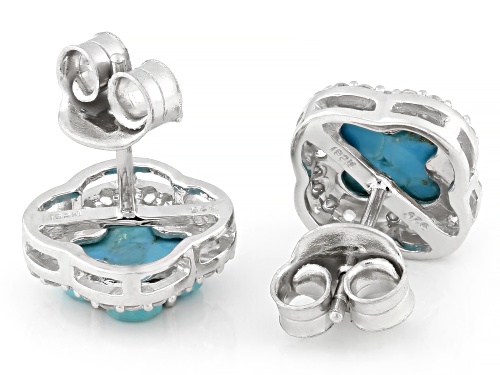 8mm Turquoise with 0.43ctw White Zircon Rhodium Over Sterling Silver Clover Earrings