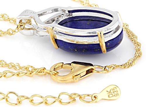 17x12mm Lapis Lazuli with 0.04ctw Diamond Rhodium & 18K Yellow Gold over Silver Pendant with Chain