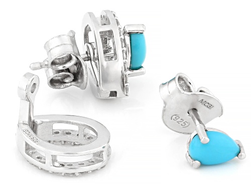 Sleeping Beauty Turquoise with 0.16ctw White Zircon Rhodium Over Silver Interchangeable Earring Set