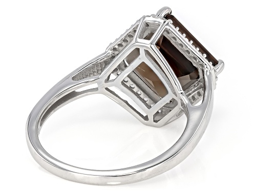 4.05ct Smoky Quartz with 0.26ctw White Zircon Rhodium Over Sterling Silver Ring - Size 10