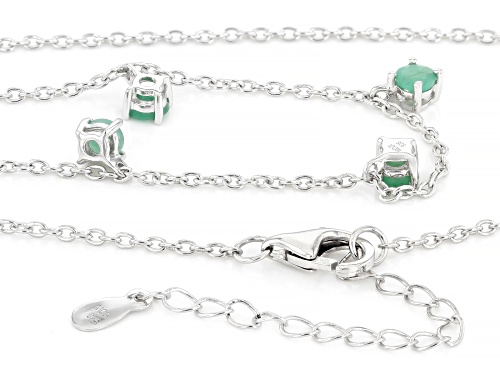 1.42ctw Round Brazilian Emerald Rhodium Over Sterling Silver Necklace - Size 18