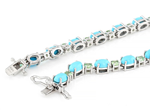6x4mm Oval Cabochon Sleeping Beauty Turquoise With 1.72ctw Tsavorite Rhodium Over Silver Bracelet - Size 7.25