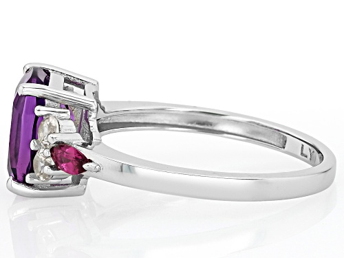 1.61ct Canela Amethyst with .16ctw Rhodolite & .34ctw White Zircon Rhodium Over Sterling Silver Ring - Size 8