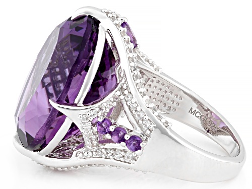 14.96ct Canela Amethyst with 0.36ctw African Amethyst and 0.79ctw Zircon Rhodium Over Silver Ring - Size 7