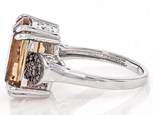 5.32ctw Concave-Cut Champagne Quartz Rhodium Over Sterling Silver Ring - Size 9