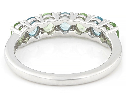 0.61ctw Blue Zircon with 0.63ctw Mint Tsavorite Rhodium Over Sterling Silver Ring - Size 8