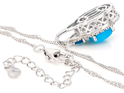 8x6mm Paraiba Opal With 0.63ctw Multi Gemstone Rhodium Over Sterling Silver Pendant With Chain