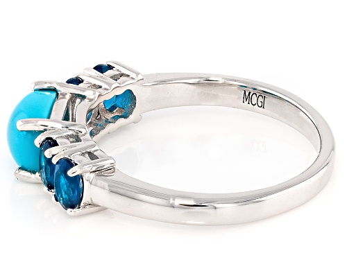Sleeping Beauty Turquoise with 0.57ctw Neon Apatite Rhodium Over Sterling Silver Ring - Size 6