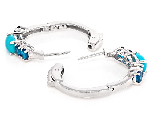Sleeping Beauty Turquoise with 1.15ctw Neon Apatite Rhodium Over Sterling Silver Hoop Earrings