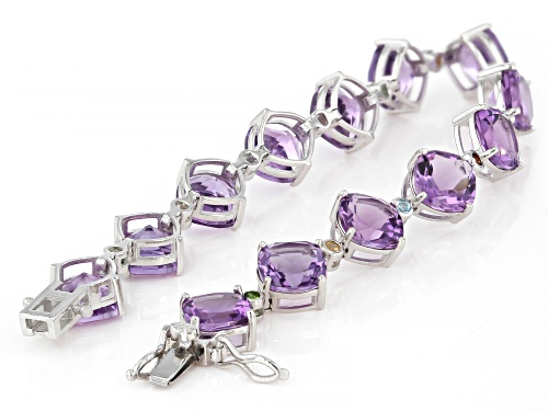 25.30ctw Canela Amethyst with Multi-Gemstone Rhodium Over Sterling Silver Bracelet - Size 8