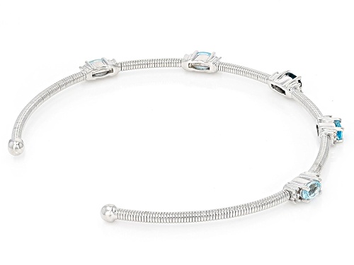 1.22ctw Glacier, London, & Swiss Blue Topaz with 0.11ctw White Zircon Rhodium Over Silver Bracelet - Size 8