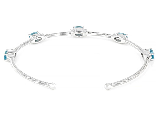 3.15ctw Blue and 0.16ctw White Zircon Rhodium Over Sterling Silver Flex Bangle - Size 8