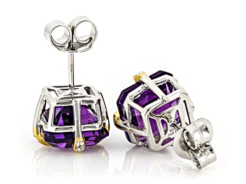 7.82ctw African Amethyst With 0.05ctw White Zircon Rhodium & 18k Gold Over Sterling Silver Earrings
