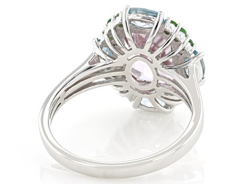 3.78ct Kunzite with 1.39ctw Blue Zircon & Tsavorite Rhodium & 18K Rose Gold Over Silver Ring - Size 10