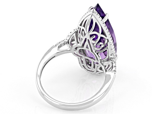 9.50ct Canela Amethyst with 0.48ctw White Zircon Rhodium Over Sterling Silver Ring - Size 10