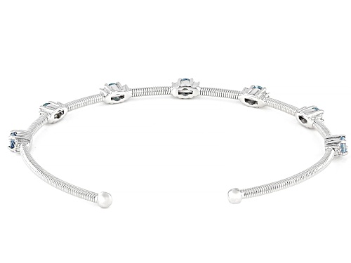 0.89ct Ofiki Nigerian Aquamarine with 0.21ctw White Zircon Rhodium Over Silver Flexible Bangle - Size 7.25