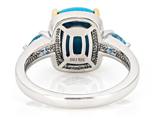 10x8mm Sleeping Beauty Turquoise with 0.32ctw Swiss Blue Topaz Rhodium & 18K Gold Over Silver Ring - Size 9