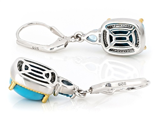 Sleeping Beauty Turquoise With 0.32ctw Swiss Blue Topaz Rhodium & 18K Gold Over Silver Earrings