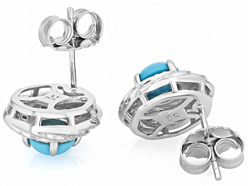 6mm Blue Sleeping Beauty Turquoise with 0.57Ctw White Zircon Rhodium Over Sterling Silver Earrings