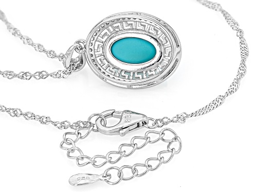12x8mm Sleeping Beauty Turquoise with 0.68ctw White Zircon Rhodium Over Silver Pendant with Chain