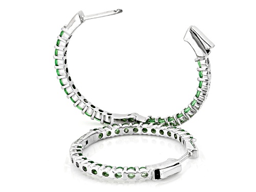3.35ctw Mint Tsavorite Rhodium Over Sterling Silver Hoop Earrings