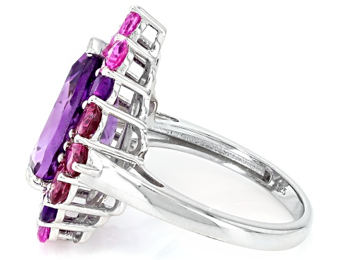 4.08ct Canela Amethyst with 2.30ctw Multi-Gemstone Rhodium Over Sterling Silver Ring - Size 7