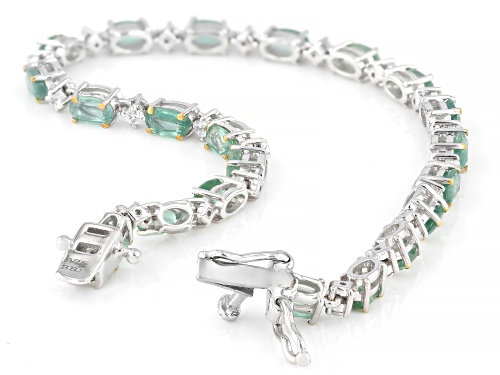 5.60ctw Mint Kyanite With 0.99ctw White Zircon Rhodium & 18K Yellow Gold Over Silver Bracelet - Size 7.25
