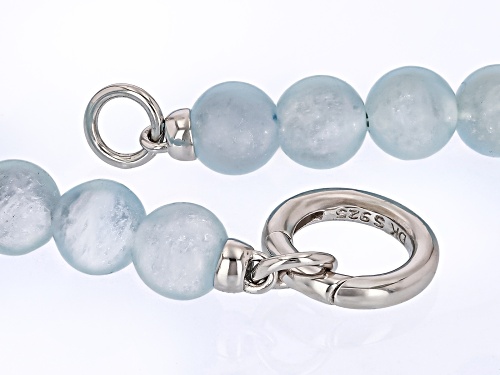 6mm Blue Dreamy Aquamarine Rhodium Over Sterling Silver Bracelet - Size 7.5