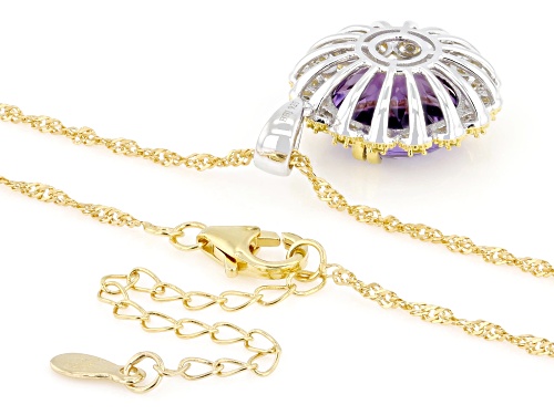 6.93ctw Canela Amethyst & Prazana(R) Lab Grown Diamonds Rhodium & 18k Gold Over Silver Pendant/Chain